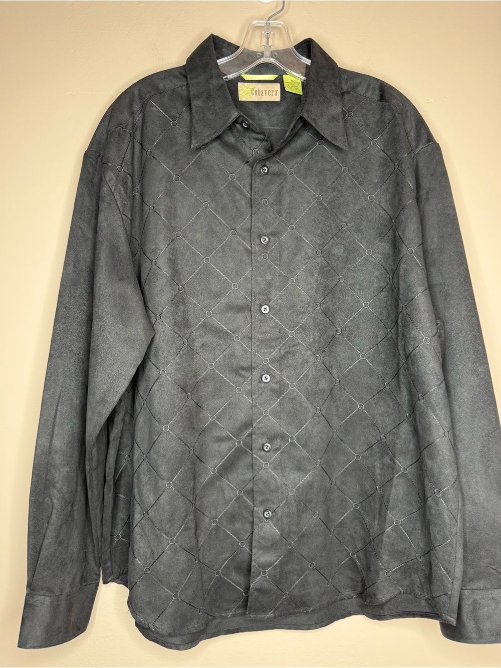 Cubavera Black Diamond Geometric Design Front Button Down Shirt Size XL